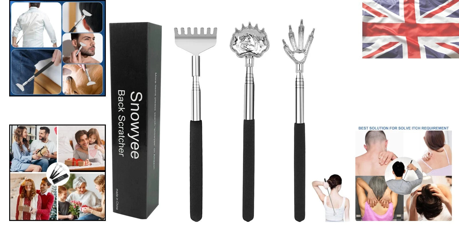 Adjustable Stainless Steel Back Scratchers for Men & Women - Portable 3 Pack