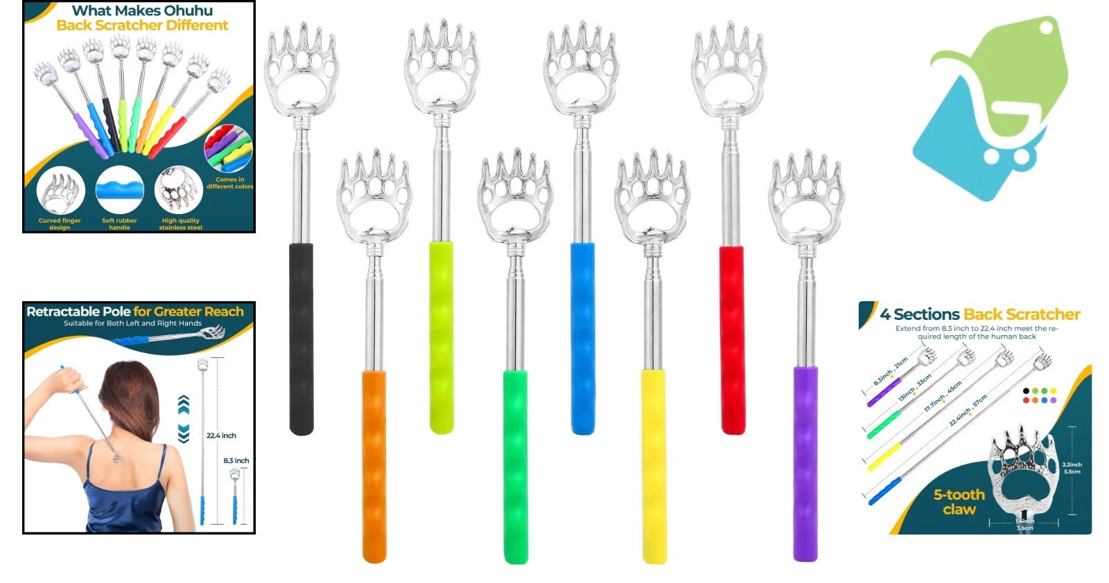 Portable Telescopic Bear Claw Scratchers - 8-Pack for Everyone in Vibrant Colors
