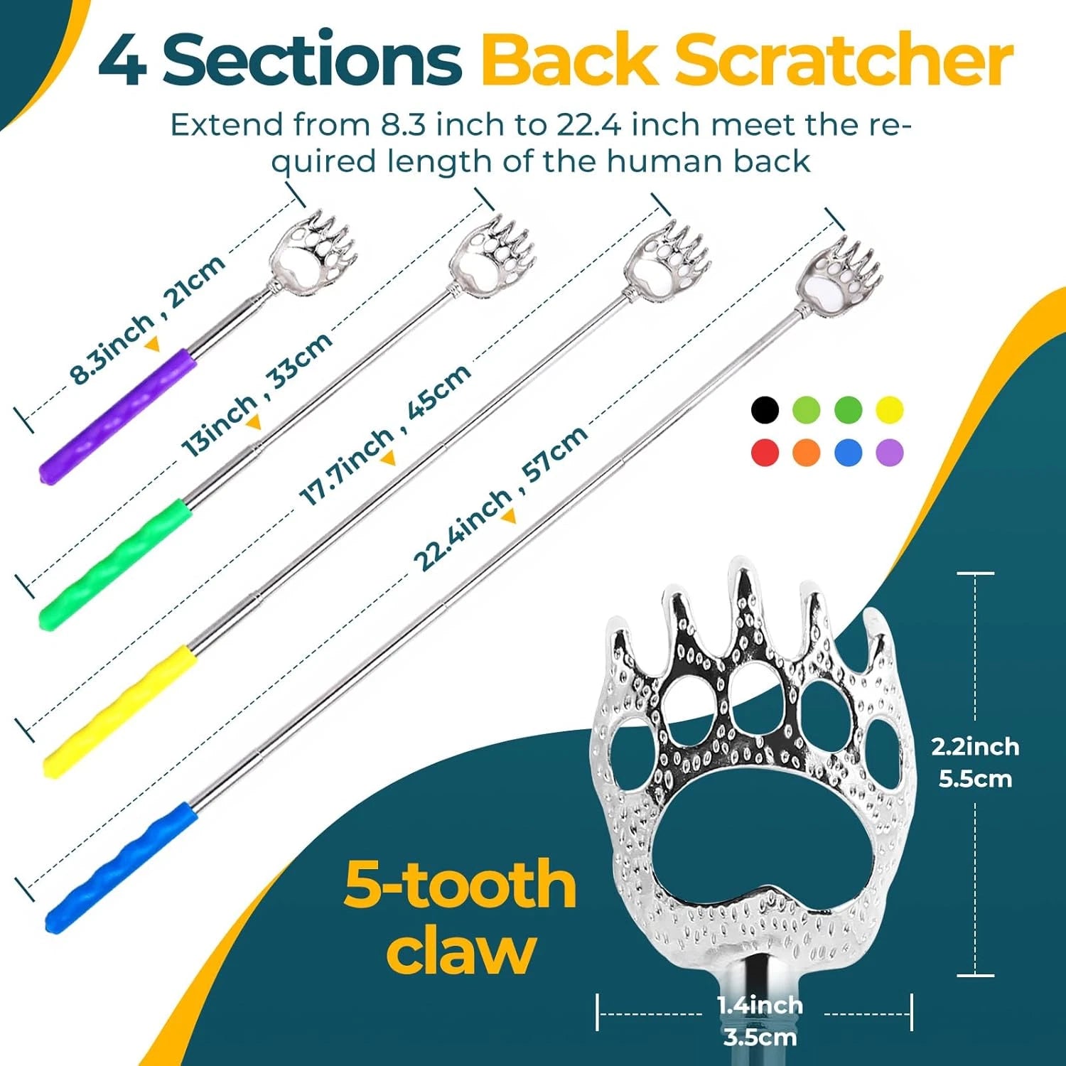 8 Pack Back Scratcher: Extendable Telescopic Bear Claw Scratchers Back Itching S