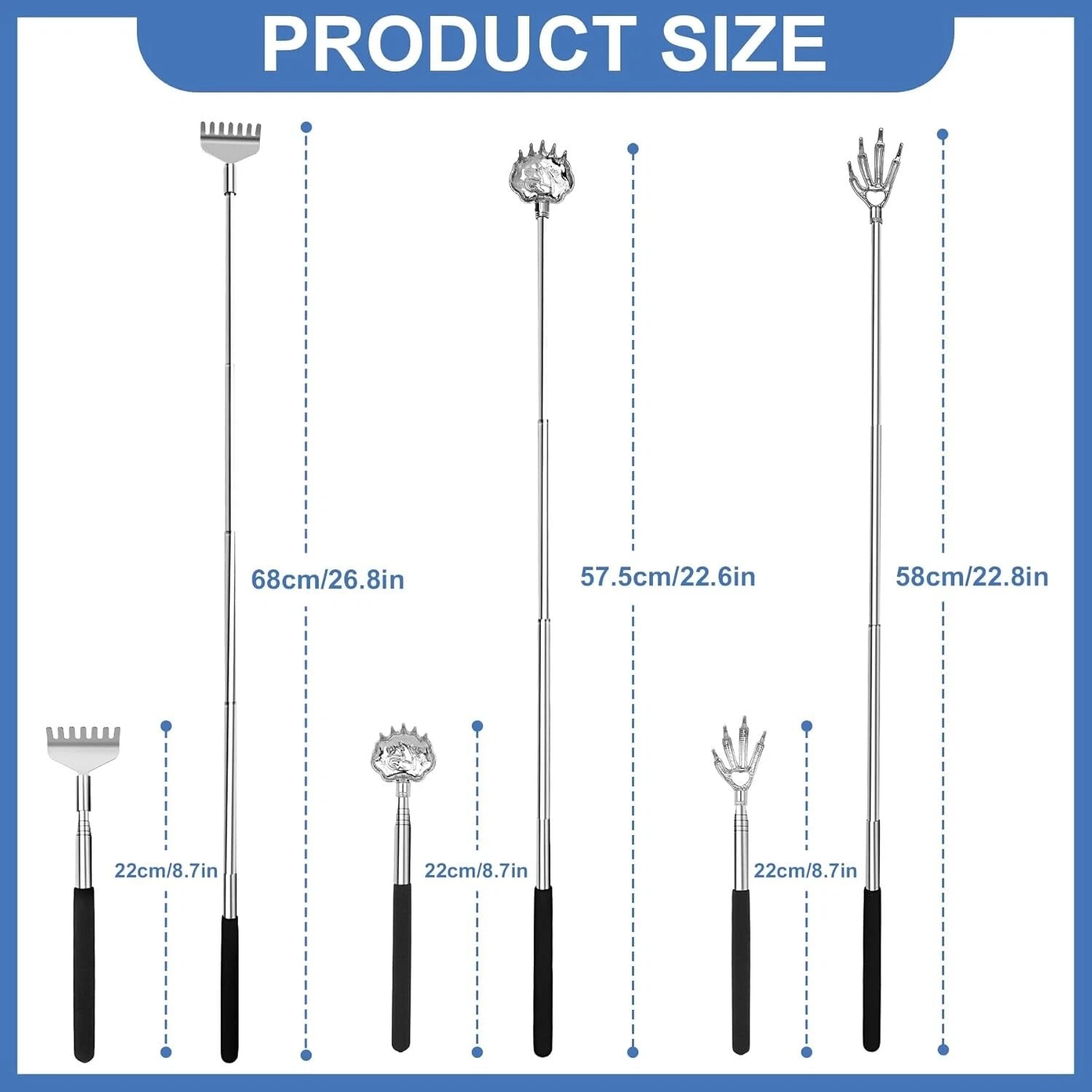 Adjustable Stainless Steel Back Scratchers for Men & Women - Portable 3 Pack