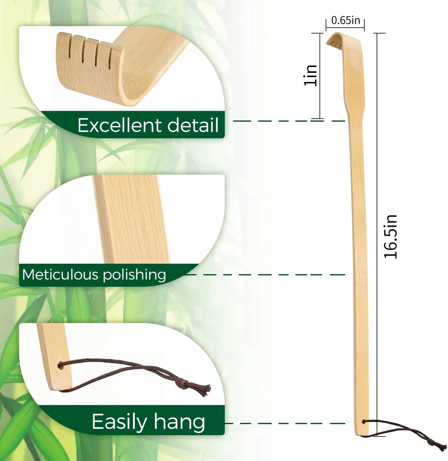 Back Scratcher, 2 Pieces 16.5" Natural Strong Sturdy Traditional Bamboo Wooden B