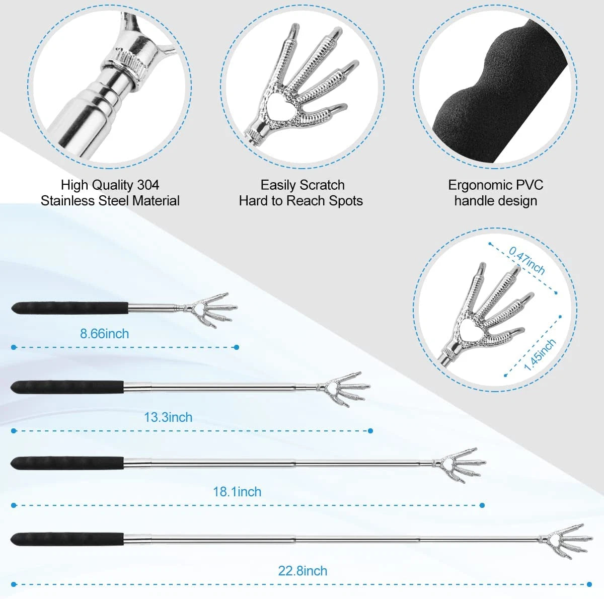 3 Pack Back Scratcher Metal Portable Telescoping with Rubber Handles, Extendable