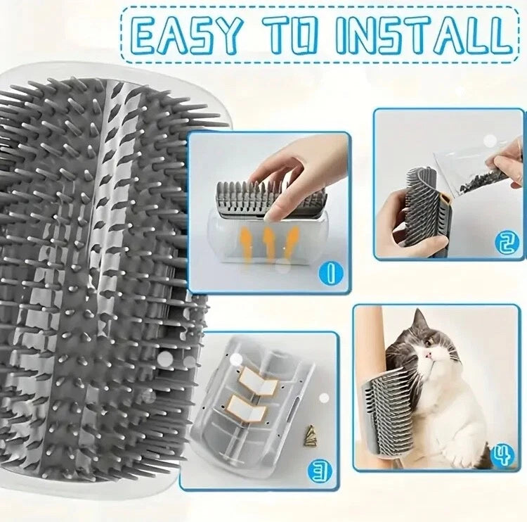 Cat Self-Groomer & Face Scratcher -Wall Corner Massage Comb, Grooming Brush Tool