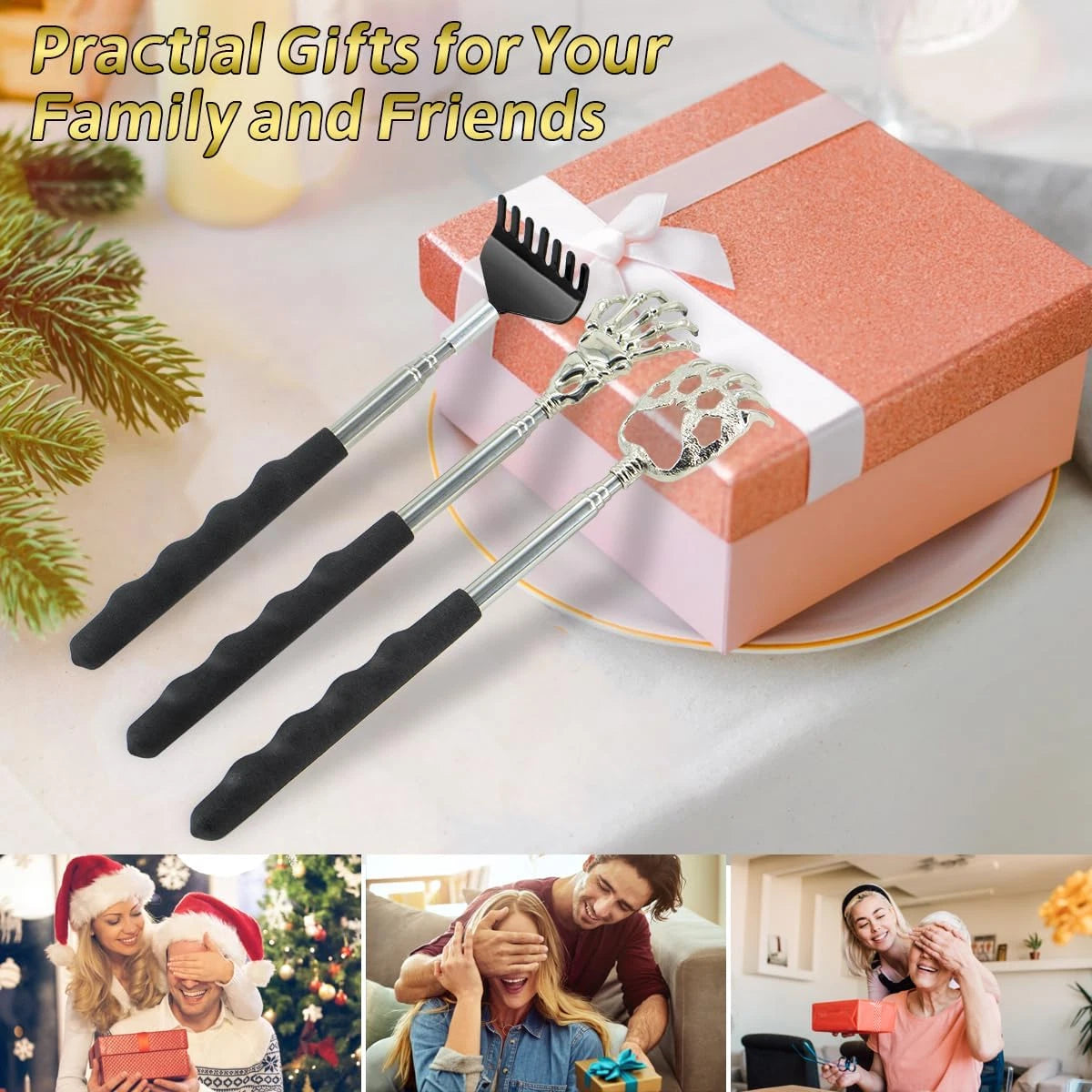 Back Scratcher 3 Pcs Different Design Telescopic Back Scratchers with a Pretty B