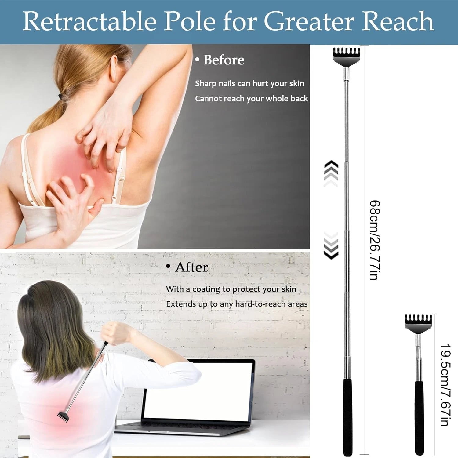 Yexixsr 3 Pack Back Scratcher Extendable Metal Portable 3 Count (Pack of 1)