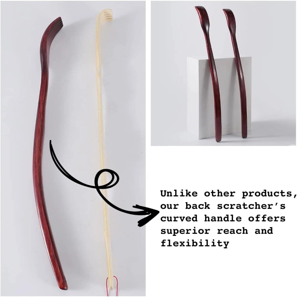 Oversized Wooden Back Scratcher 18'' Extended Curved Handle For Better Reach NEW