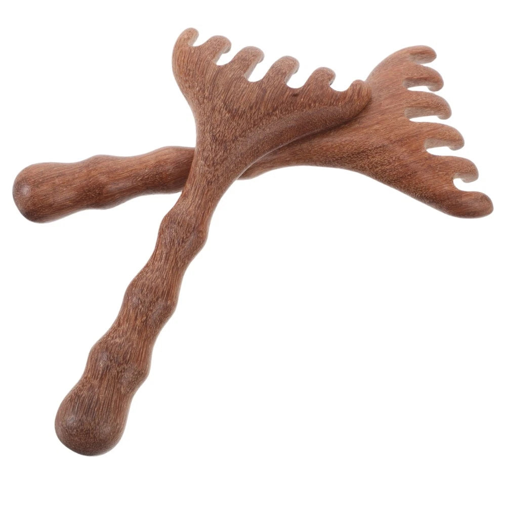 2pcs Wooden Head Massager Comb Wide Tooth Tool Wood Hair Scratcher