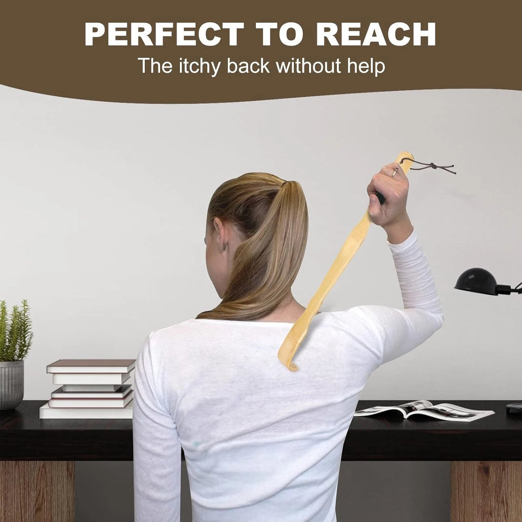 2 Pack Wooden Bamboo Back Scratcher, 17 Inch Long Handle 2 Pack,