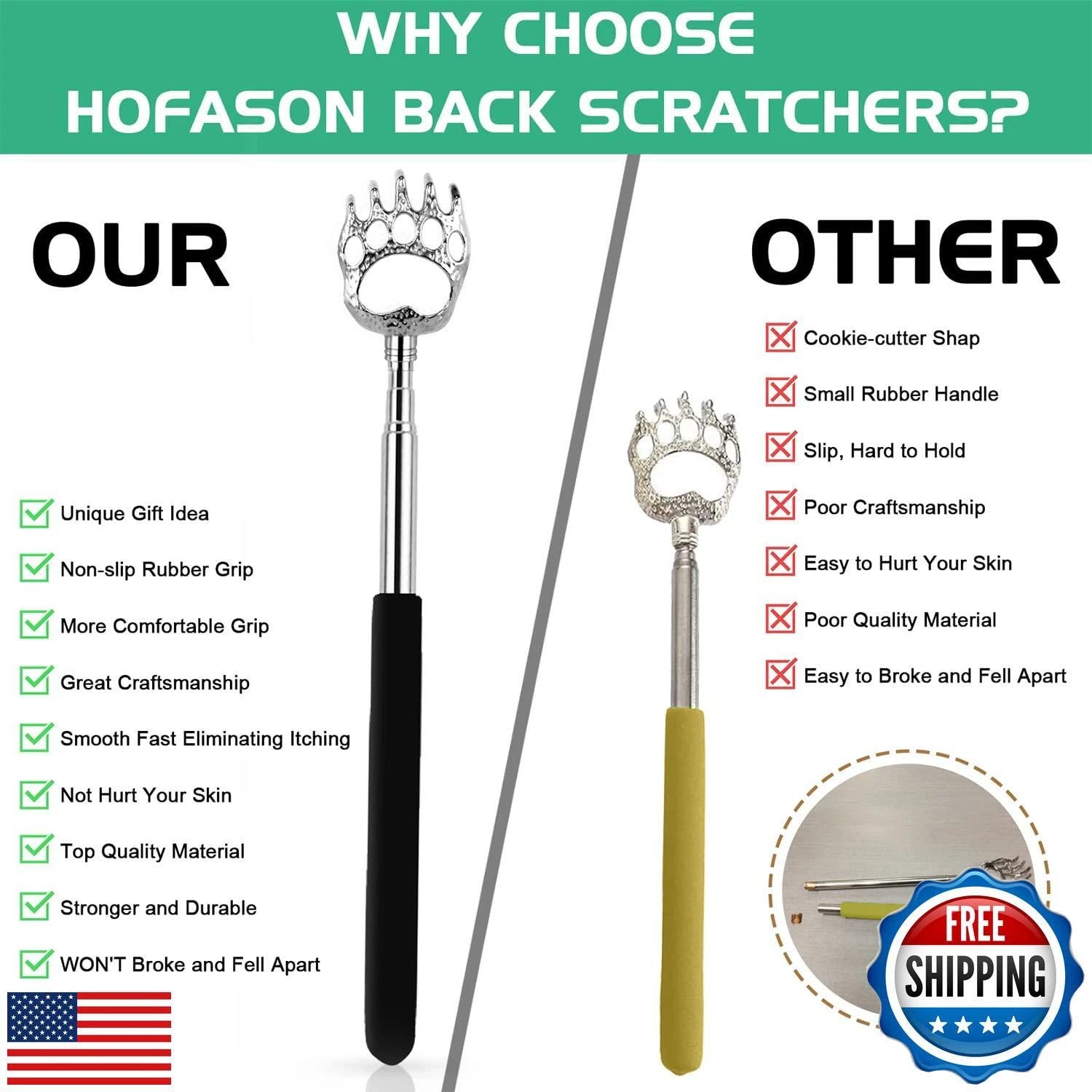 HOFASON 3PCS Back Scratcher, Fathers Day Dad Gifts for Dad/Husband/Grandpa, C