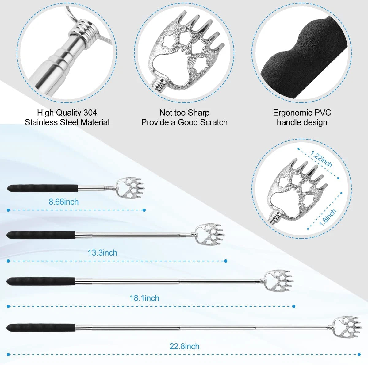 3 Pack Back Scratcher Metal Portable Telescoping with Rubber Handles, Extendable