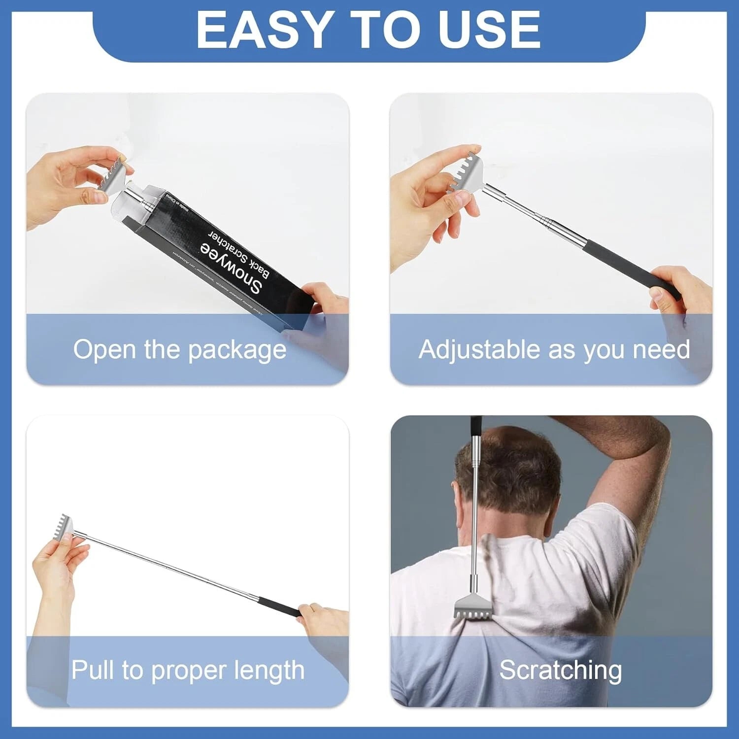 Adjustable Stainless Steel Back Scratchers for Men & Women - Portable 3 Pack