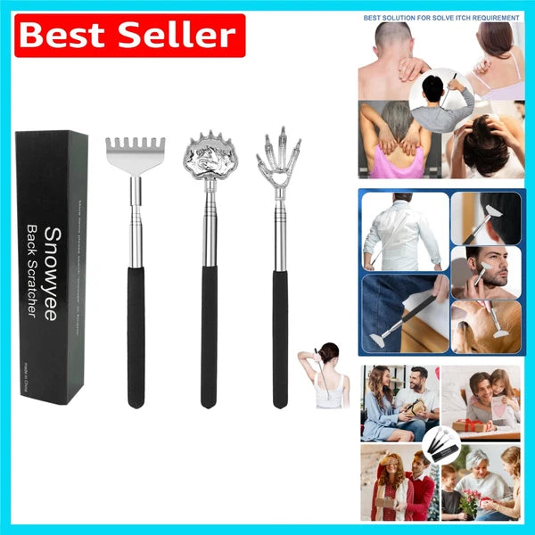 Adjustable Stainless Steel Back Scratchers for Men & Women - Portable 3 Pack