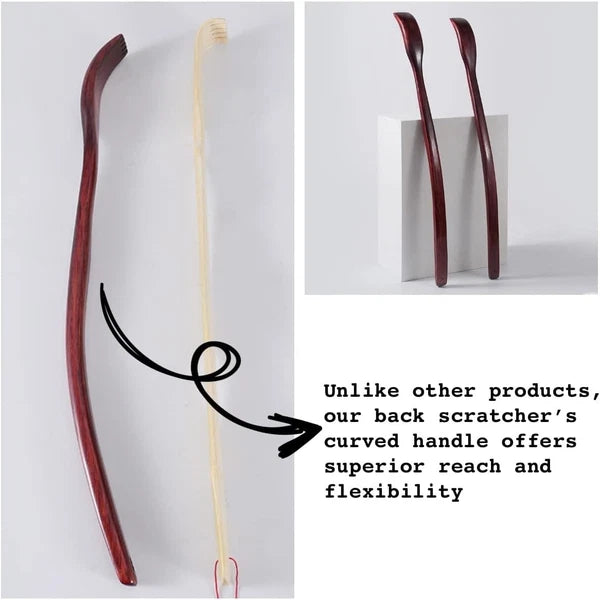 Oversized Wooden Back Scratcher 18'' Extended Curved Handle For Better Reach NEW