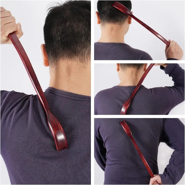 Oversized Wooden Back Scratcher 18'' Extended Curved Handle For Better Reach NEW