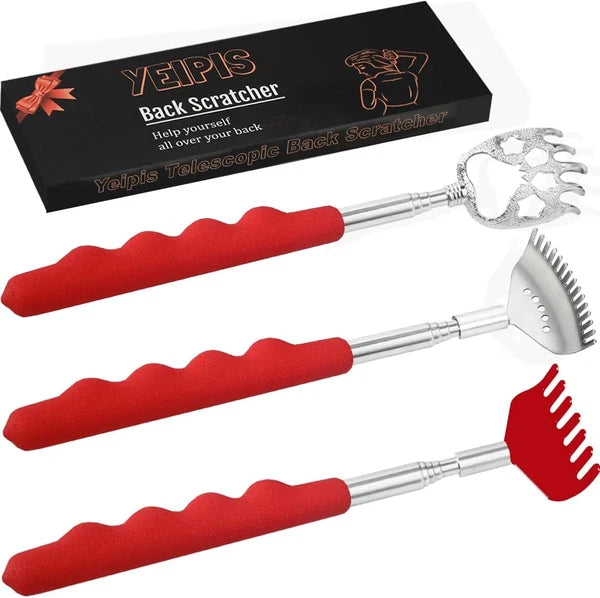 3 Pack Different Back Scratcher Metal Portable Telescoping Red
