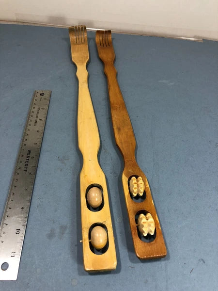 2 PC BAMBOO WOOD 18.5" BACK SCRATCHER LONG REACH Pick Itch Relief Massage Tool