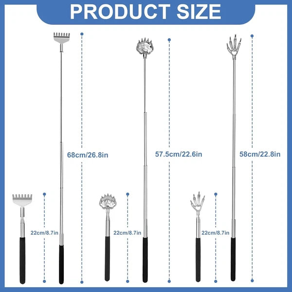 Adjustable Stainless Steel Back Scratchers for Men & Women - Portable 3 Pack